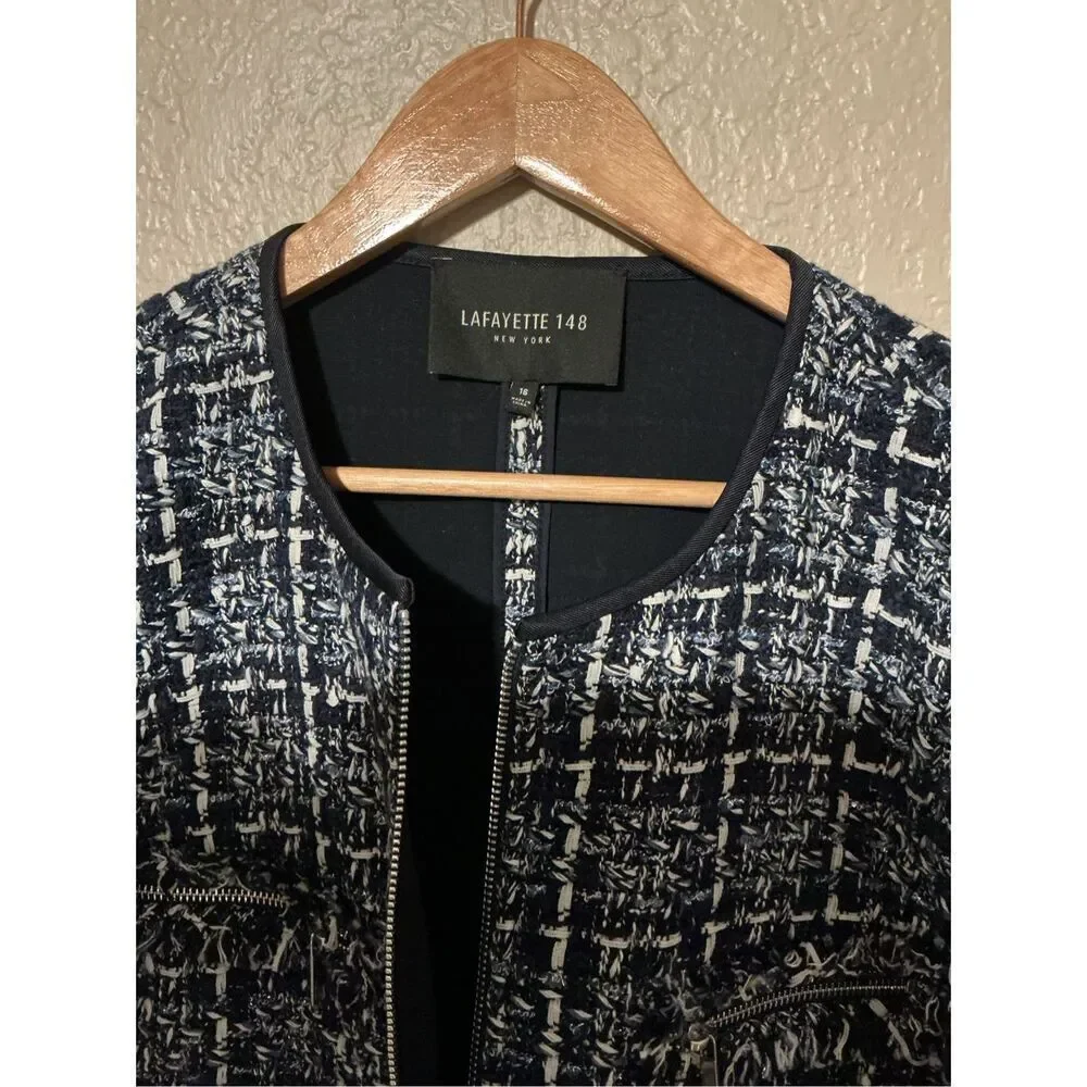 Lafayette148 New York Plaid Tweed Blazer Jacket